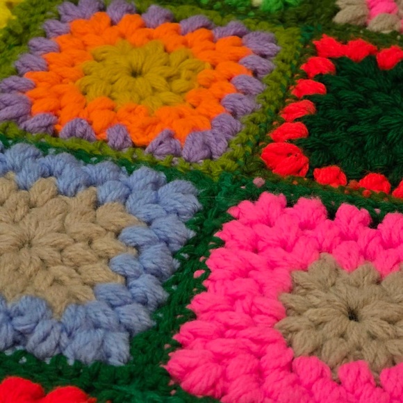 Handmade Granny Square Afghan Boho Vintage Hippie Throw Blanket Colorful - Picture 8 of 12